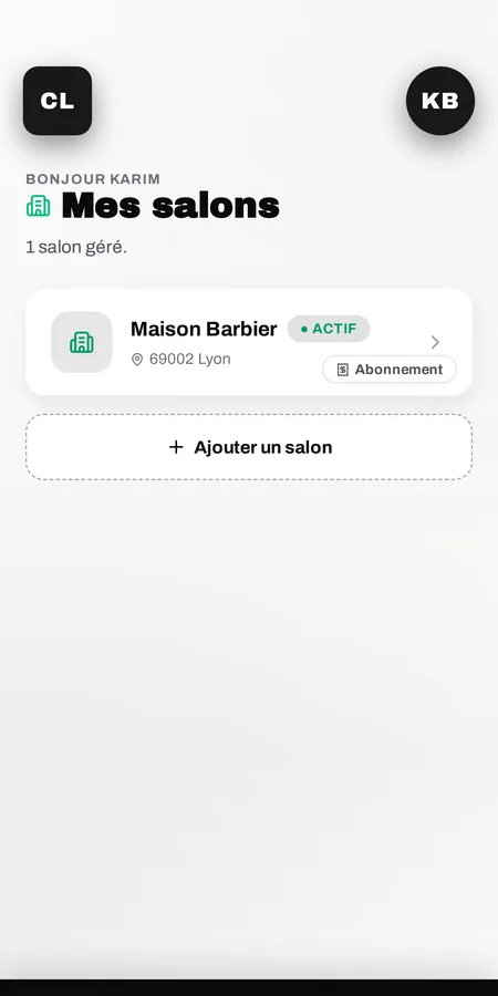 Écran Chairli mobile — accueil de l'application