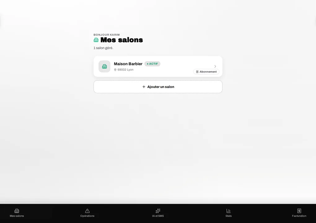 Écran Chairli desktop — espace gérant